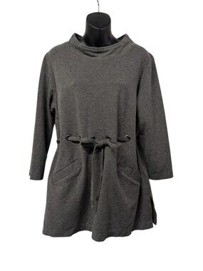 Linea by Louis Dell'Olio Womens Gray Cowl Neck 3/4 Sleeve Pocket Tunic M